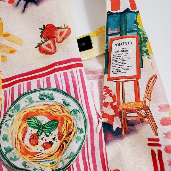 Zara Patchwork Linen Blend Midi Dress XS Open Back Trattoria Italy Pasta Lemon - Picture 15 of 16